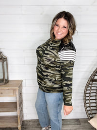 "Dare Me" Long Sleeve Camo and Sequin Accent