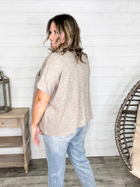 "Ponder" Oversized Hacci Tee with Chest Pocket (Ash Mocha)