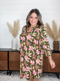 Dear Scarlett "Sodium" 3/4 Sleeve Split Neck Dress with Pockets