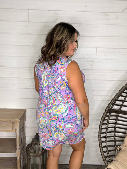 "Trumpeter" Sleeveless Split Neck Dress with Pockets