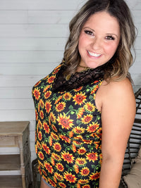 "I Am Happy" Sunflower Tank with Lace Detail