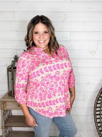 Dear Scarlett "Chandler" Floral Lizzy 3/4 Sleeve Split Neck