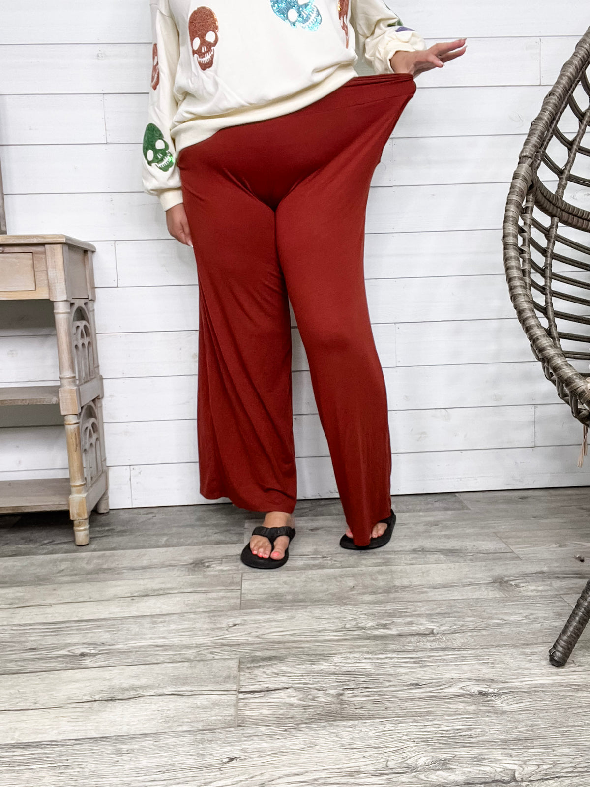 Smocked Waistband Lounge Pants (Olive and Rust)