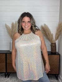 "Champagne Wishes" Sparkle Halter Tank