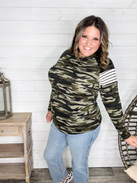 "Dare Me" Long Sleeve Camo and Sequin Accent