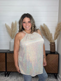 "Champagne Wishes" Sparkle Halter Tank