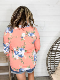 "Your Best Shot" Floral  3/4 Sleeve Split Neck (Peach)