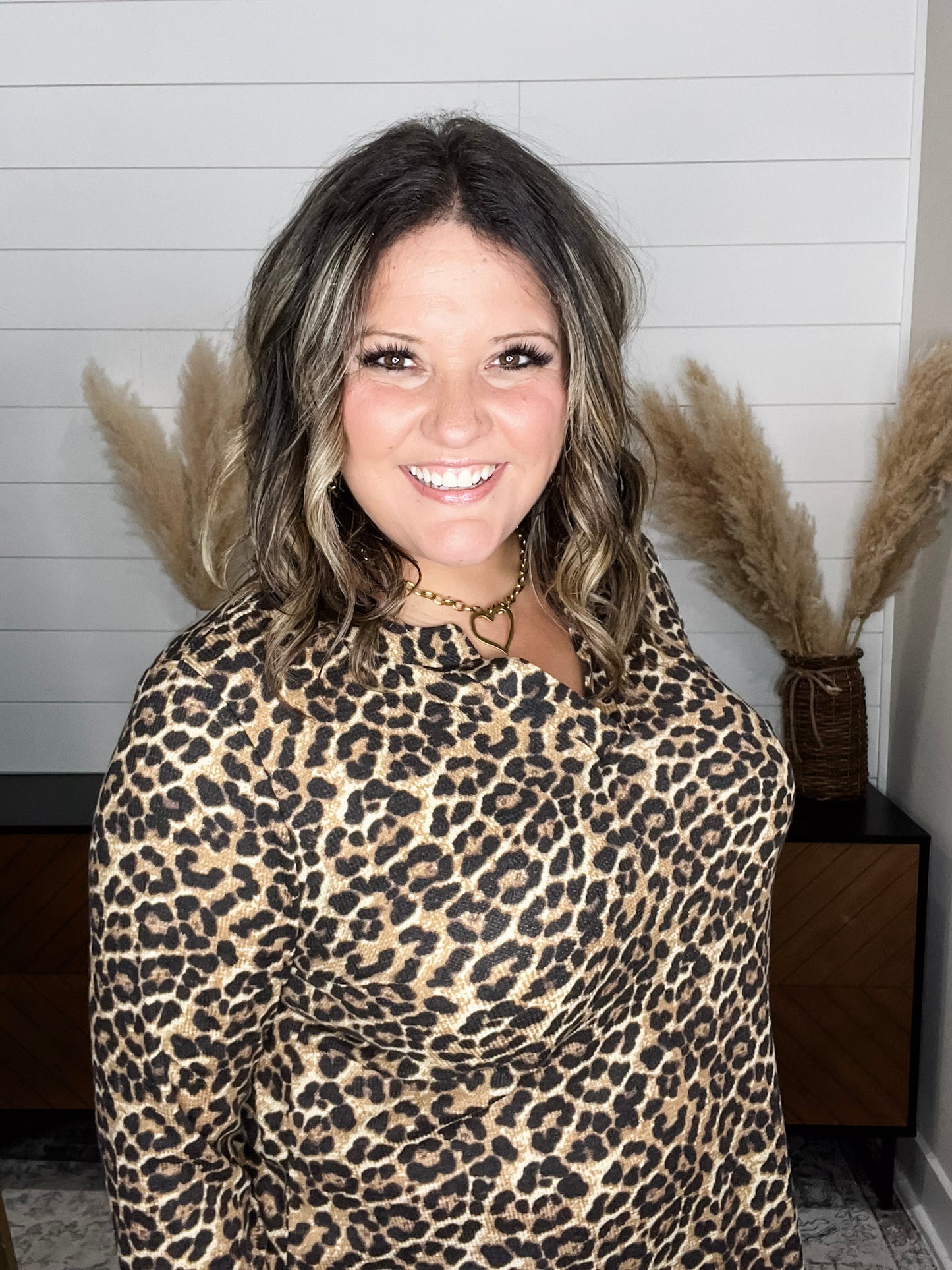 "Maxey" Animal Print Long Sleeve Split Neck