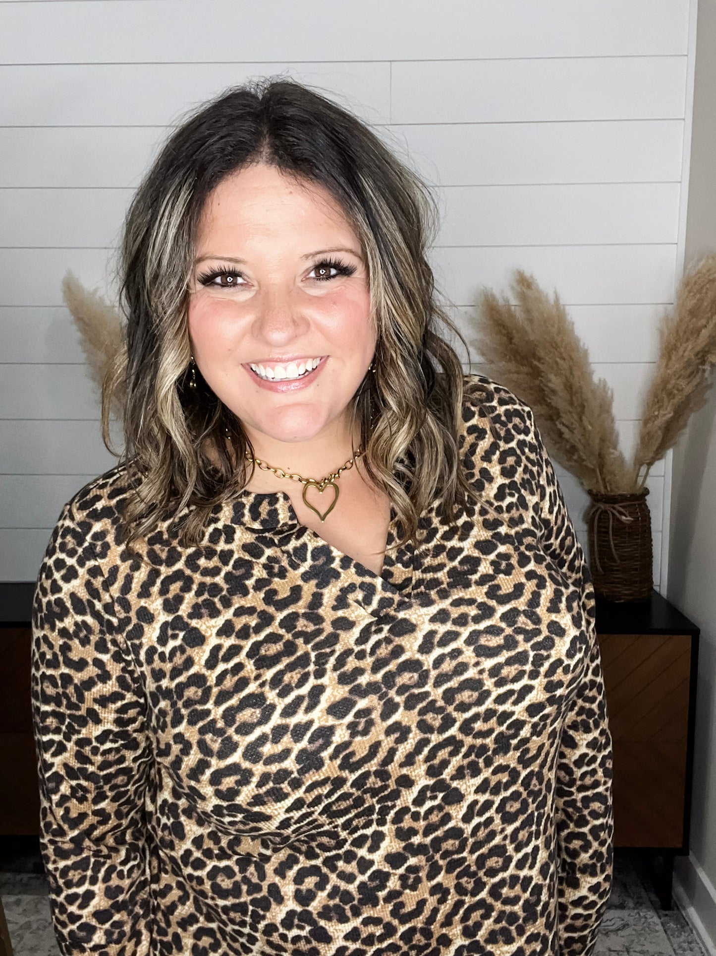 "Maxey" Animal Print Long Sleeve Split Neck