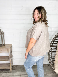 "Ponder" Oversized Hacci Tee with Chest Pocket (Ash Mocha)