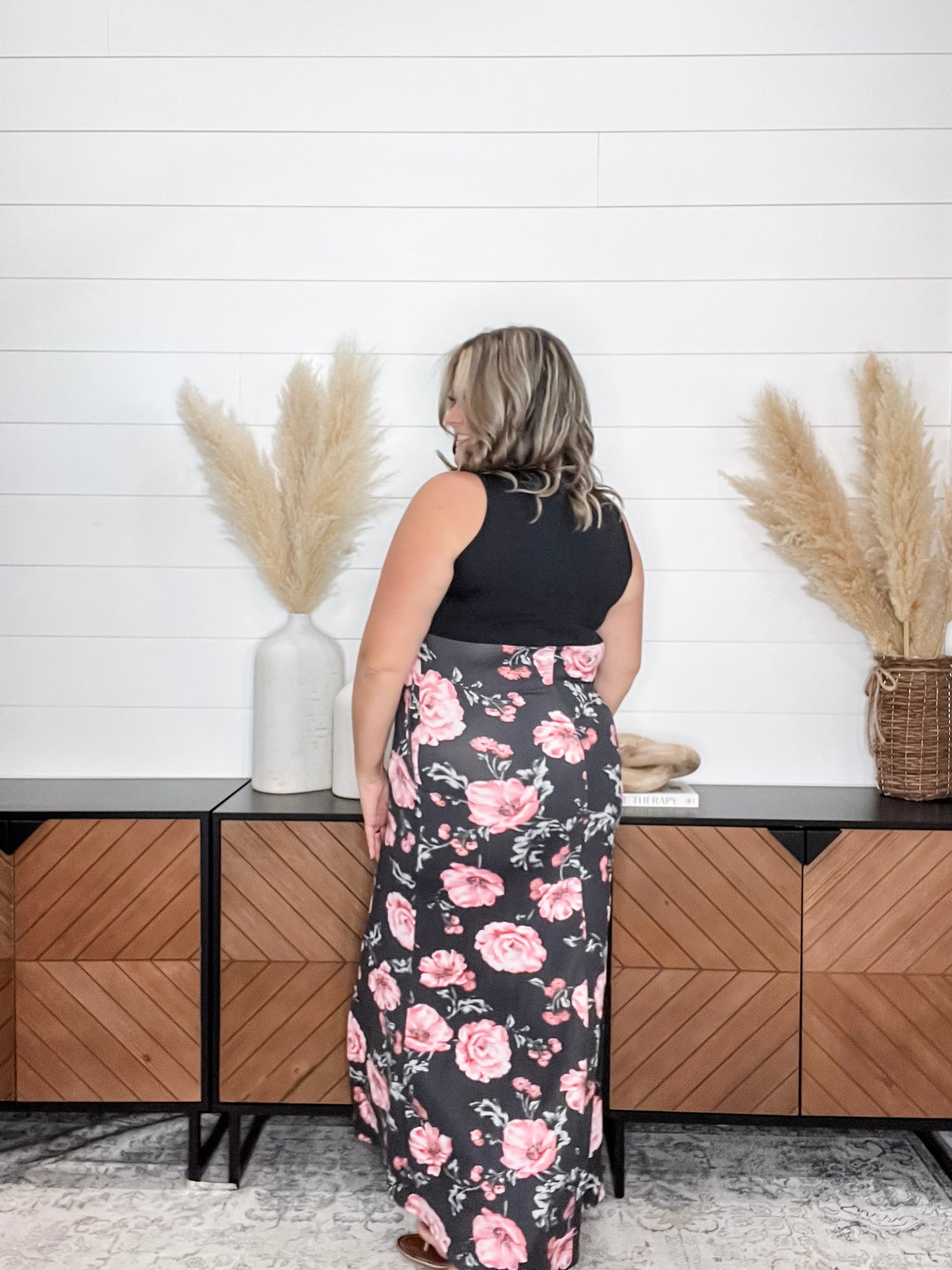 Floral Skirt Tank Maxi Dress with Pockets
