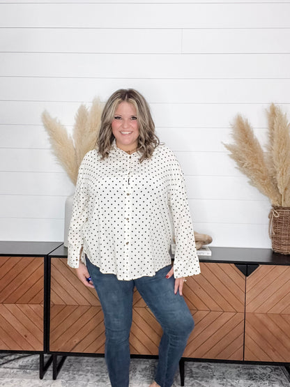 "Temper" Polka Dot Button Up Long Sleeve