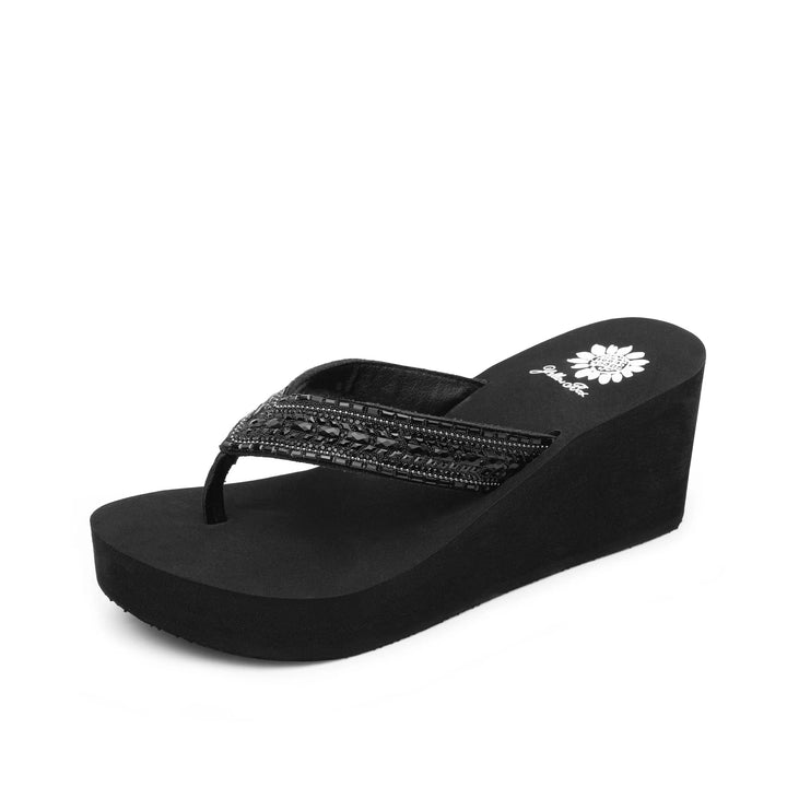 "Emmil" Sparkle Wedge Sandal By Yellowbox (Black)