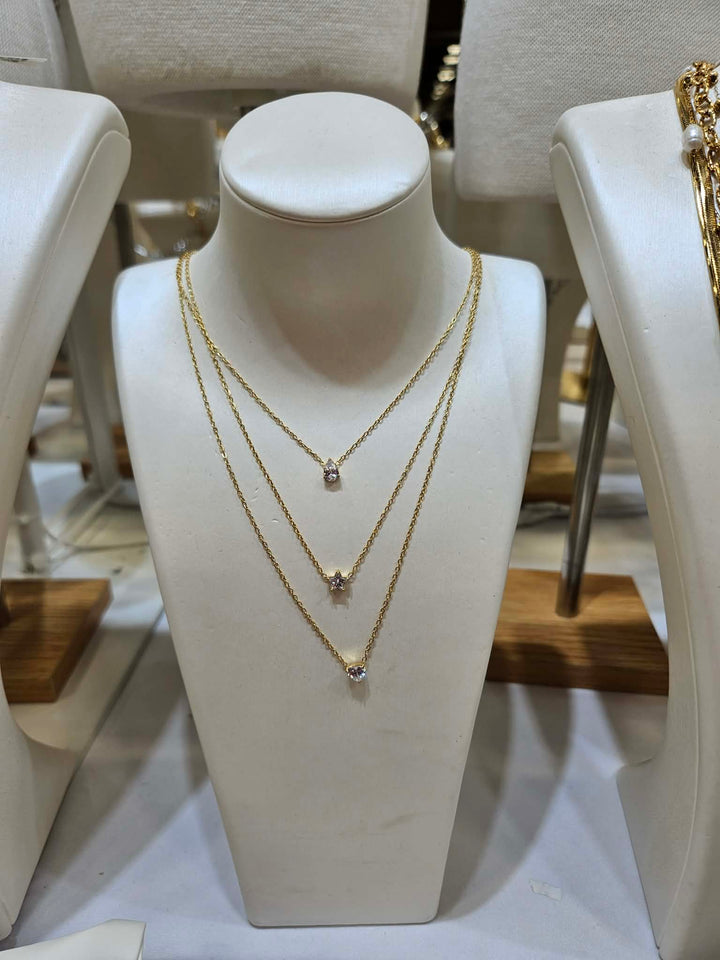 Water Resistant: Heart, Star, Teardrop Triple Chain Necklace