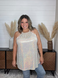 "Champagne Wishes" Sparkle Halter Tank