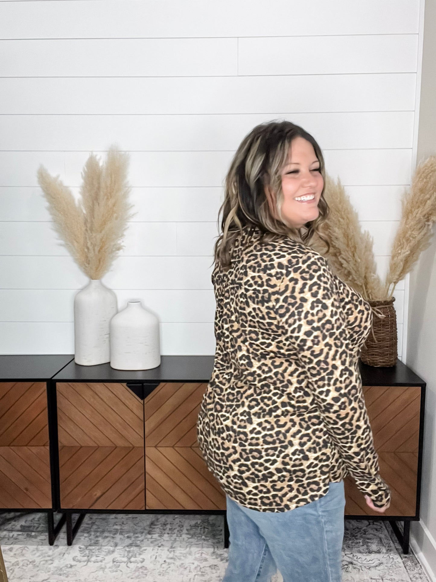 "Maxey" Animal Print Long Sleeve Split Neck