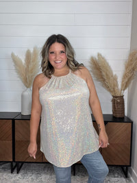"Champagne Wishes" Sparkle Halter Tank