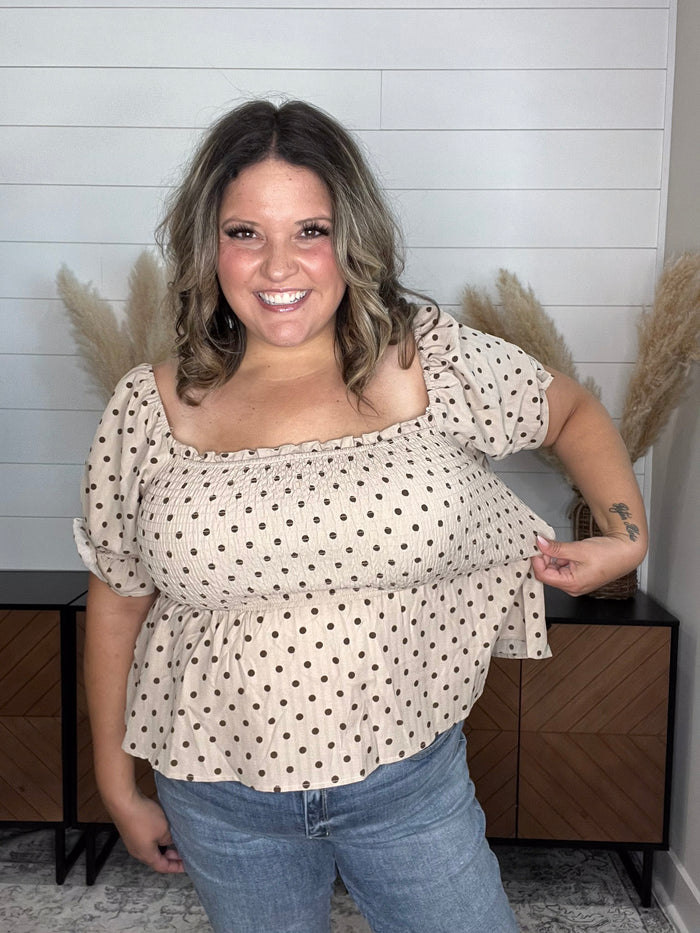 "Sweetie" Polka Dot Smocked Peplum Crop Top