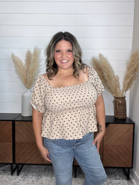 "Sweetie" Polka Dot Smocked Peplum Crop Top