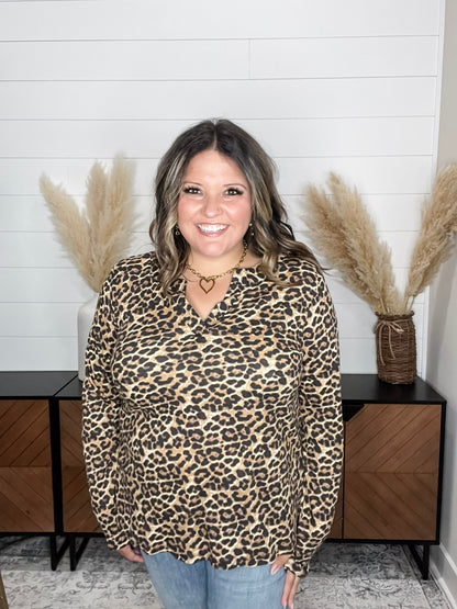 "Maxey" Animal Print Long Sleeve Split Neck