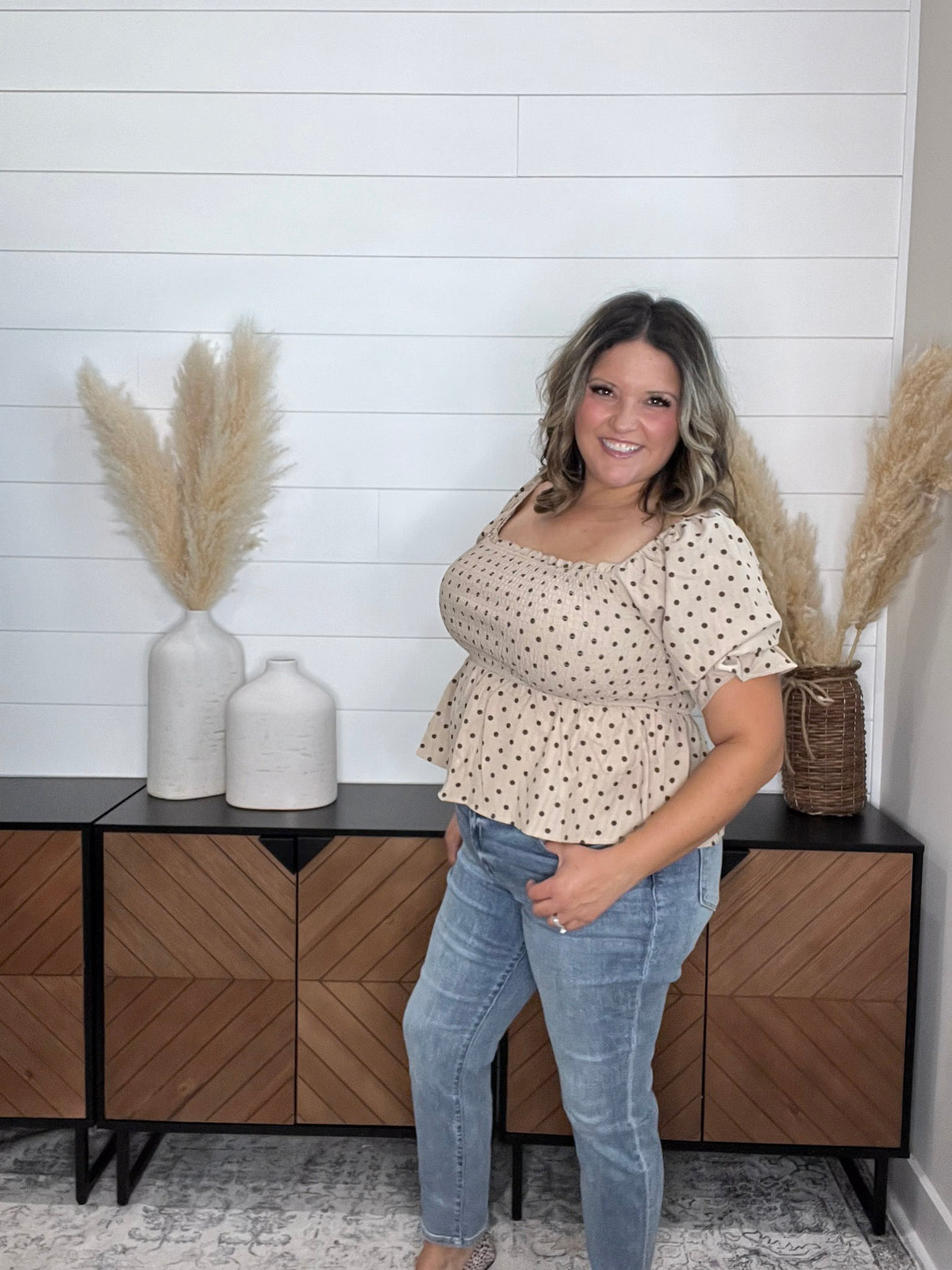 "Sweetie" Polka Dot Smocked Peplum Crop Top