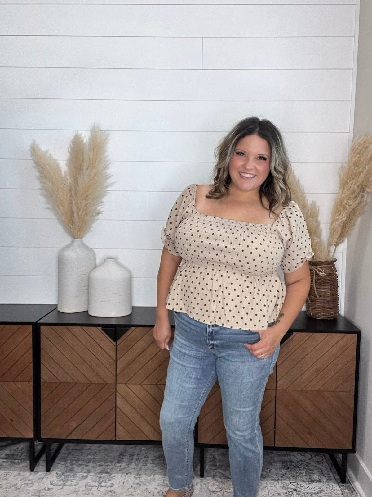 "Sweetie" Polka Dot Smocked Peplum Crop Top
