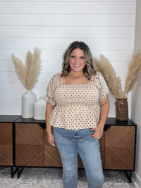 "Sweetie" Polka Dot Smocked Peplum Crop Top