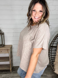 "Ponder" Oversized Hacci Tee with Chest Pocket (Ash Mocha)