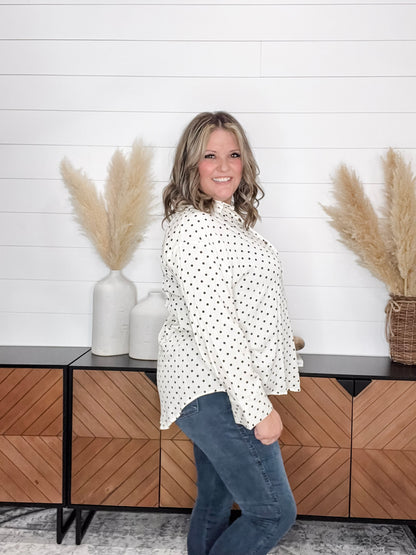 "Temper" Polka Dot Button Up Long Sleeve