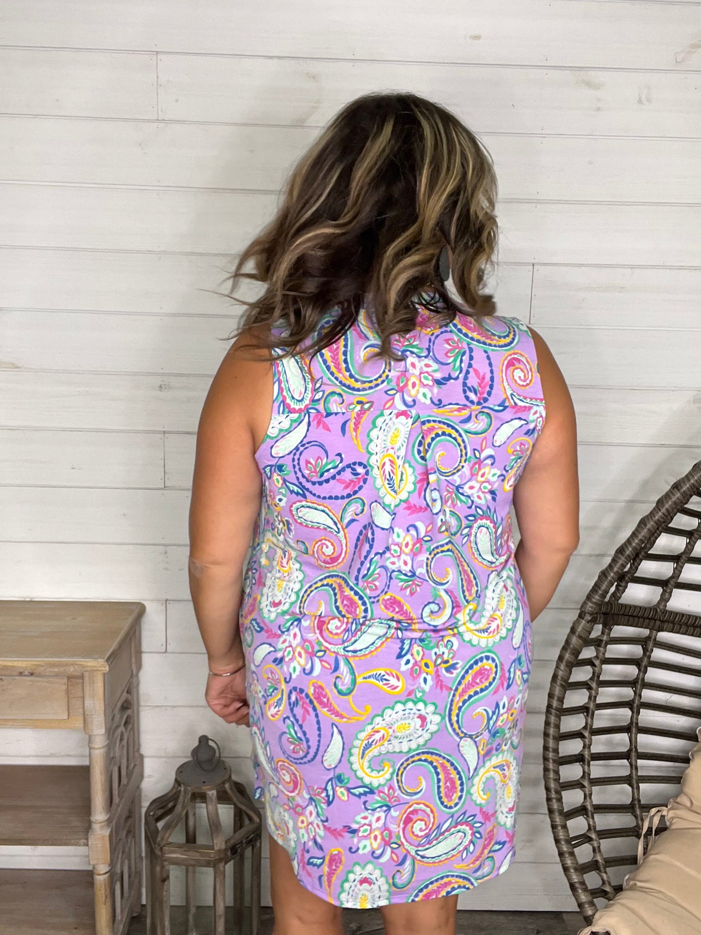 "Trumpeter" Sleeveless Split Neck Dress with Pockets