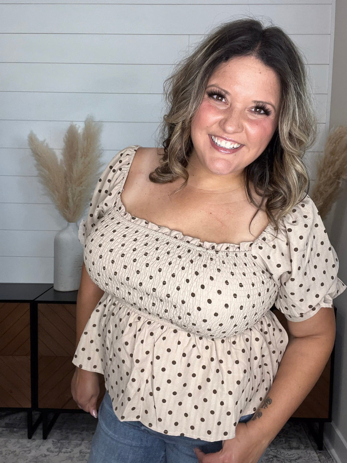 "Sweetie" Polka Dot Smocked Peplum Crop Top