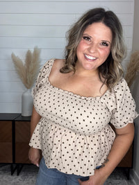 "Sweetie" Polka Dot Smocked Peplum Crop Top