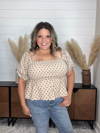 "Sweetie" Polka Dot Smocked Peplum Crop Top