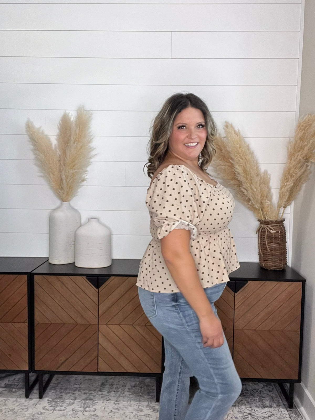 "Sweetie" Polka Dot Smocked Peplum Crop Top