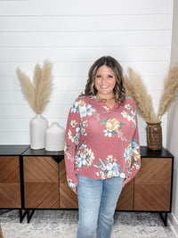 Dear Scarlett "Matter of Fact" Floral Long Sleeve Split Neck