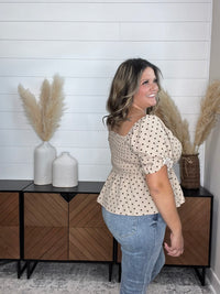 "Sweetie" Polka Dot Smocked Peplum Crop Top