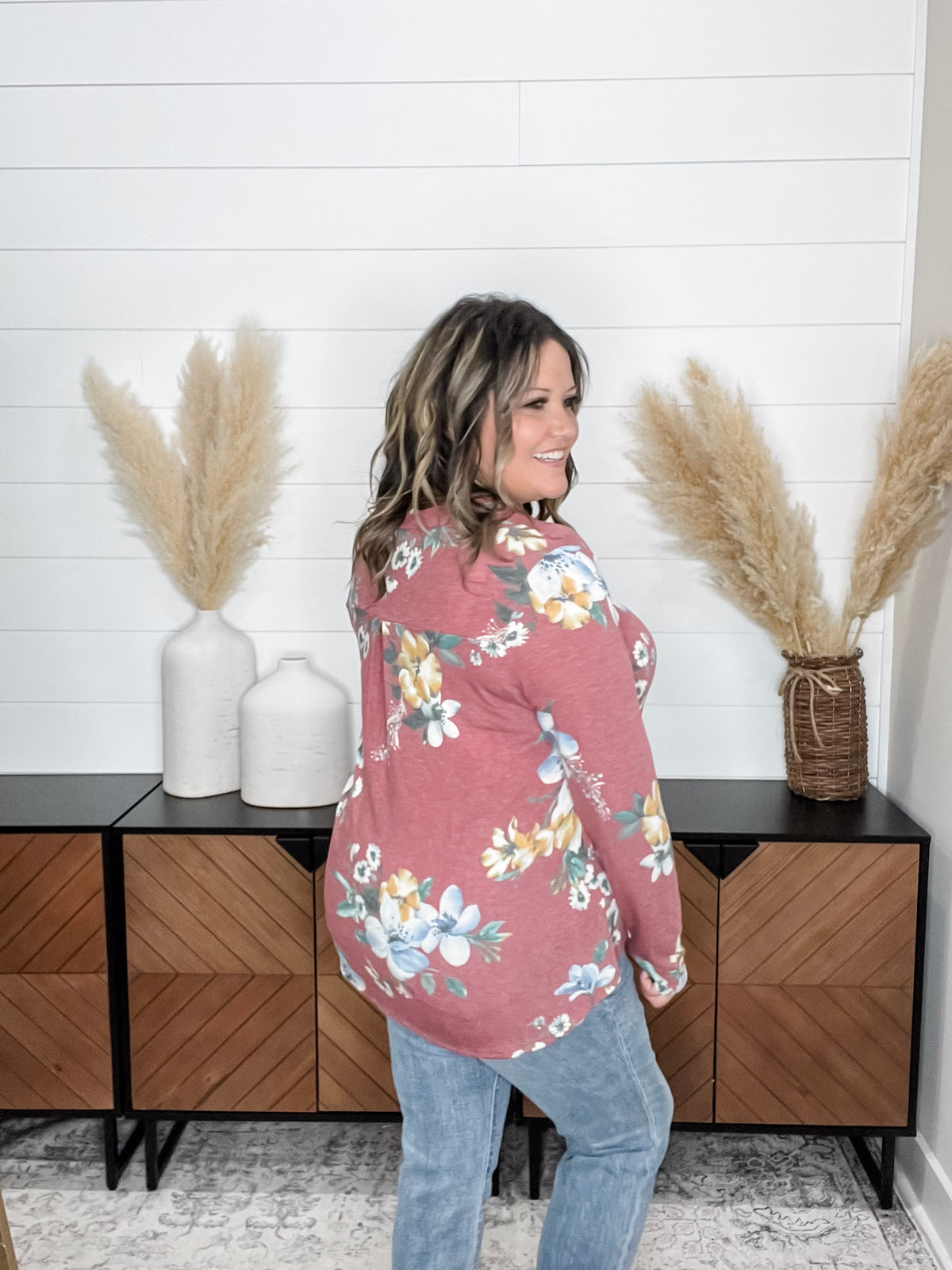 Dear Scarlett "Matter of Fact" Floral Long Sleeve Split Neck