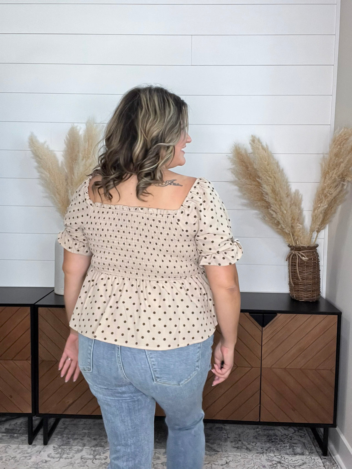 "Sweetie" Polka Dot Smocked Peplum Crop Top