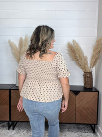 "Sweetie" Polka Dot Smocked Peplum Crop Top
