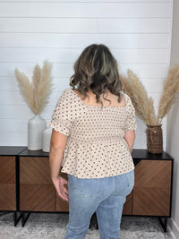"Sweetie" Polka Dot Smocked Peplum Crop Top