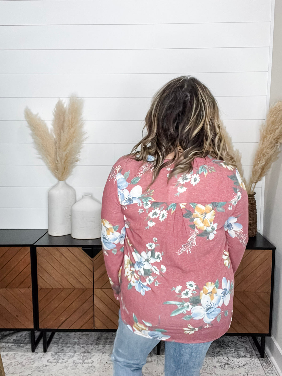 Dear Scarlett "Matter of Fact" Floral Long Sleeve Split Neck