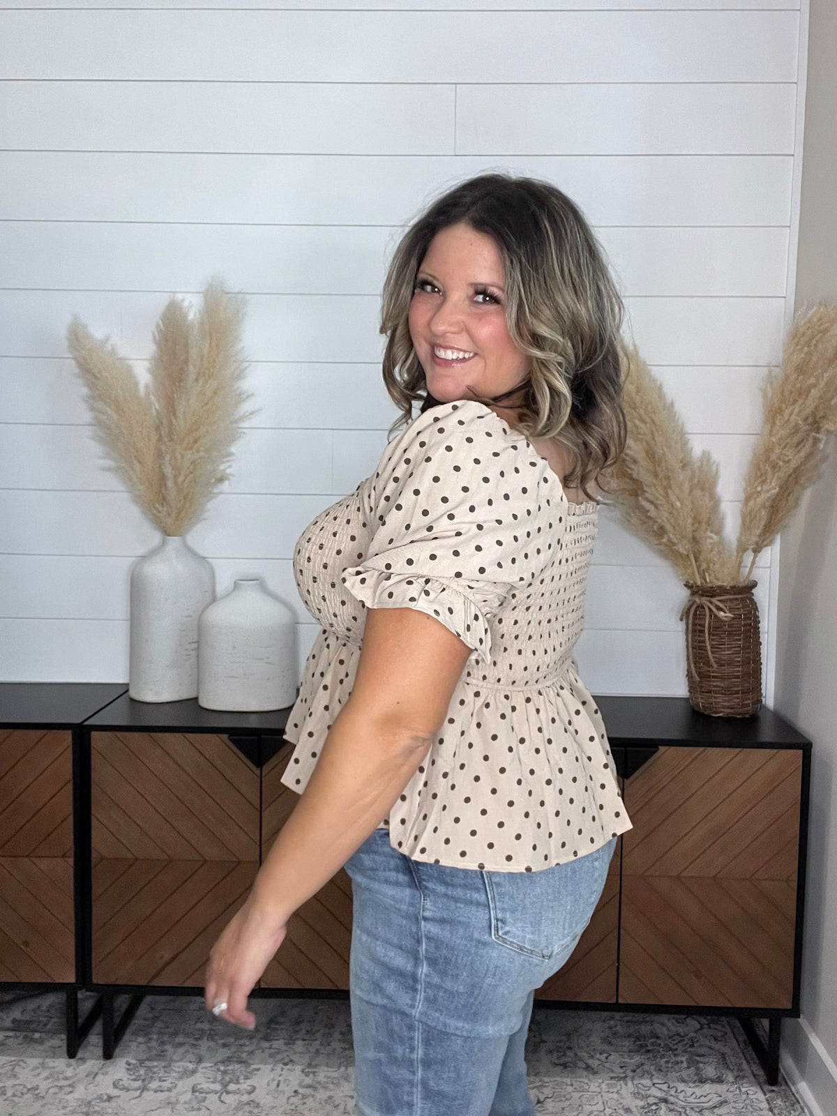 "Sweetie" Polka Dot Smocked Peplum Crop Top