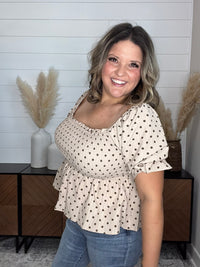 "Sweetie" Polka Dot Smocked Peplum Crop Top