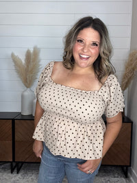 "Sweetie" Polka Dot Smocked Peplum Crop Top