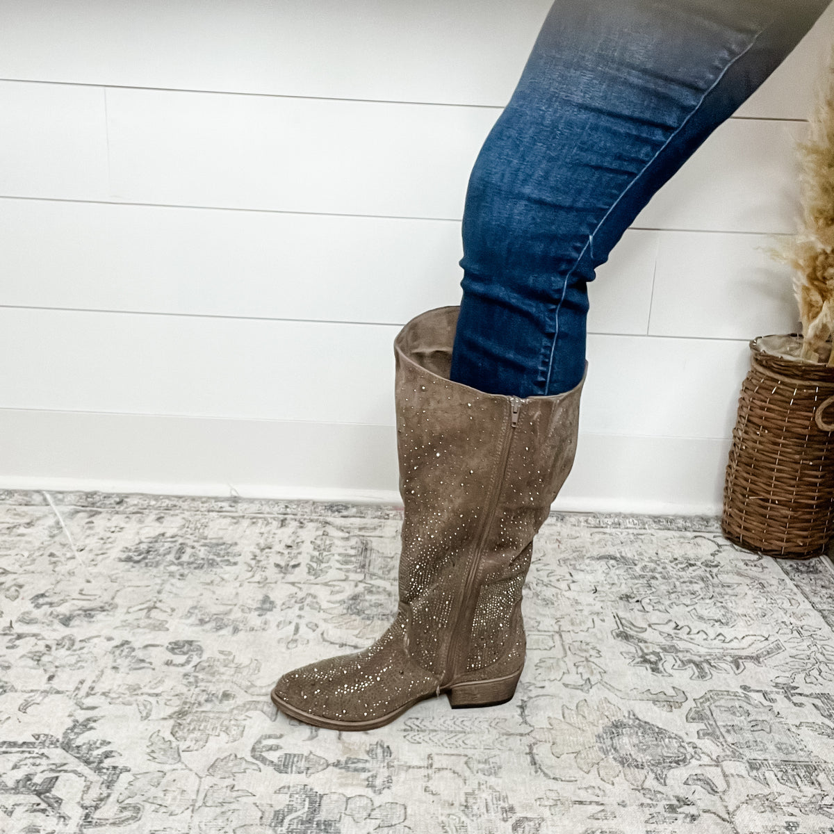 "Crystal" By Very G Faux Suede Wide Calf Boot (Taupe)