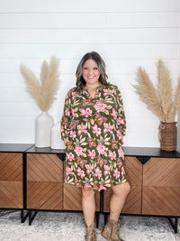 Dear Scarlett "Sodium" 3/4 Sleeve Split Neck Dress with Pockets