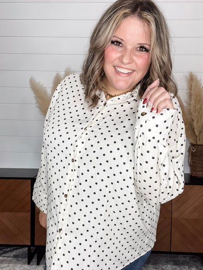 "Temper" Polka Dot Button Up Long Sleeve