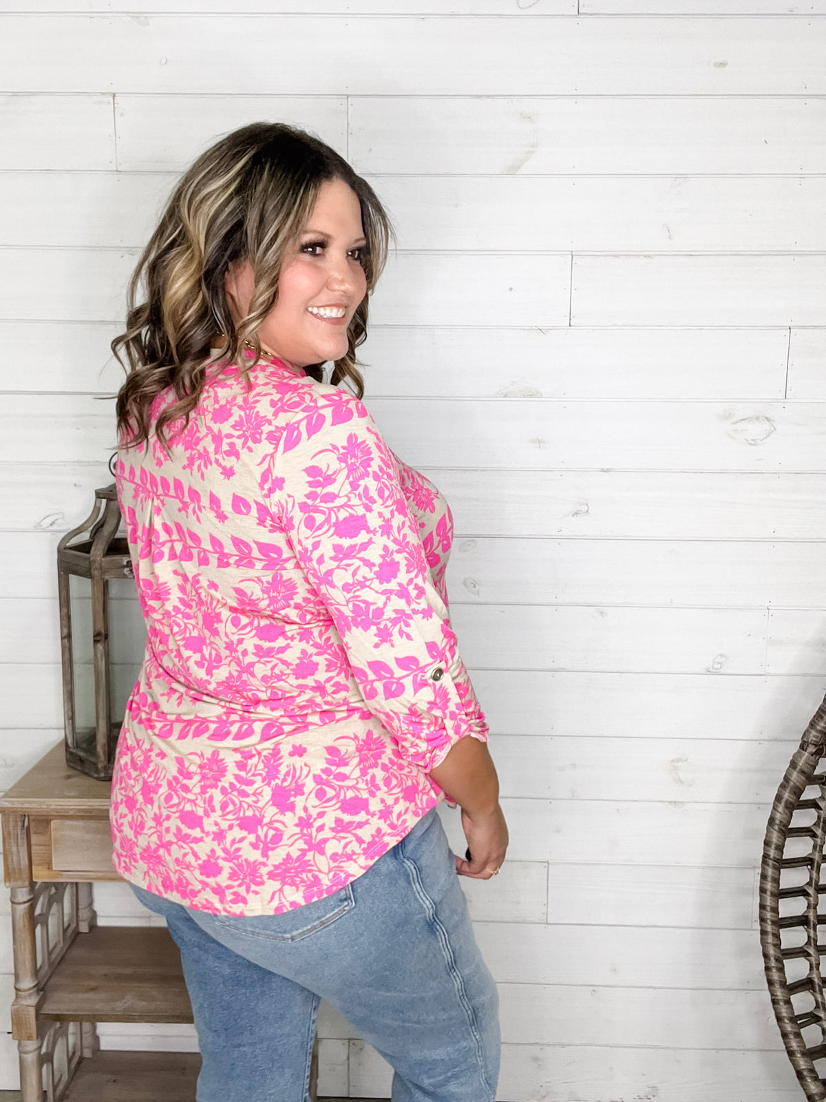 Dear Scarlett "Chandler" Floral Lizzy 3/4 Sleeve Split Neck
