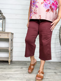 Judy Blue "Paul Bunyan" Tummy Control Oxblood Wide Leg Crops