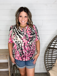 "Wild Child" Animal Print V Neck with Tie Detail